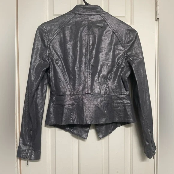 White House Black Market Shimmering Silver Faux Leather Jacket - Picture 3 of 10
